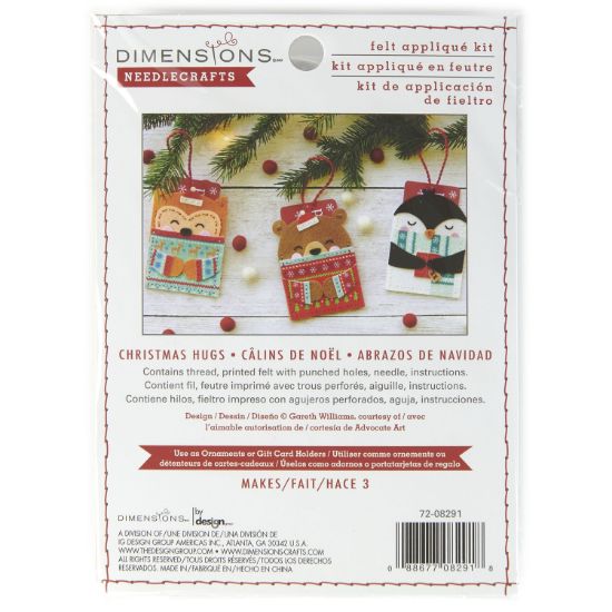 Picture of Dimensions Felt Applique Kit 2.75"X4" 3/Pkg-Christmas Hugs Gift Card Holder