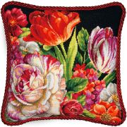 Picture of Bouquet On Black Needlepoint Kit 14"X14" Stitched In Thread