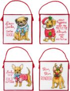 Picture of Dimensions Counted Cross Stitch Ornament Kit Set of 4-Christmas Pups Ornaments (14 Count)