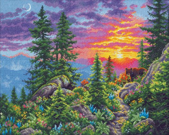 Picture of Dimensions Gold Collection Counted Cross Stitch Kit 14"X11" Sunset Mountain Trail (16 Count)