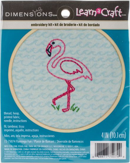 Picture of Dimensions Learn-A-Craft Embroidery Kit 4" Round-Flamingo Fun-Stitched In Thread