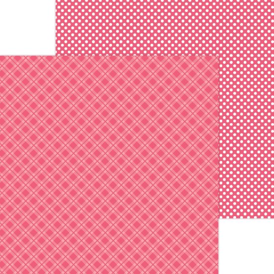 Picture of Doodlebug Petite Prints Plaid/Polka Dot Cardstock 12"X12"-Cherry