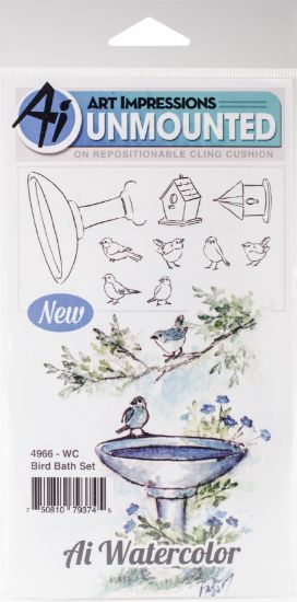 Picture of Art Impressions Watercolor Cling Rubber Stamps 4"X7" Bird Bath