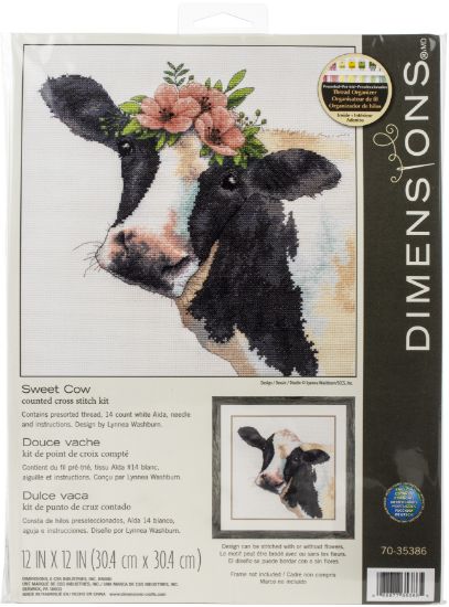 Picture of Dimensions Counted Cross Stitch Kit 12"X12" Sweet Cow (14 Count)