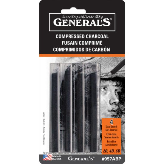 Picture of Compressed Charcoal Sticks 4/Pkg Black - 2B, 4B & 6B