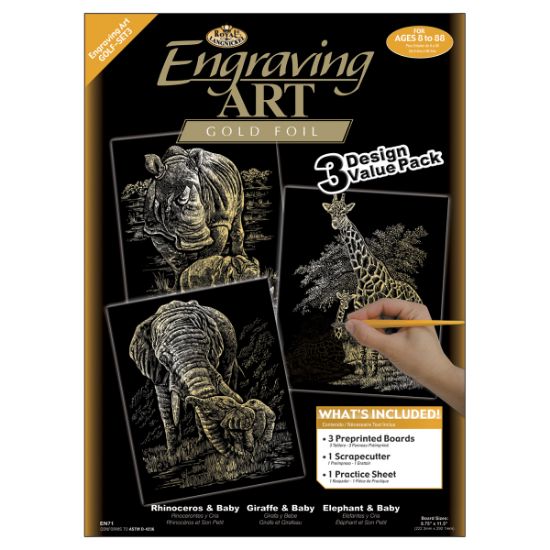 Picture of Foil Engraving Art Kit Value Pack 8.75"X11.5" Gold - Rhinoceros, Giraffe & Elephant