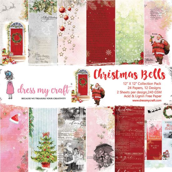 Picture of Dress My Crafts Single-Sided Paper Pad 12"X12" 24/Pkg Christmas Bells, 12 Designs/2 Each