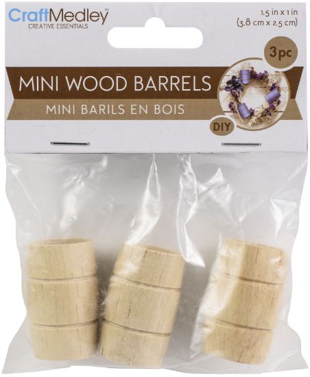 Picture of Mini Wood Barrel 35x25mm 3/Pkg 