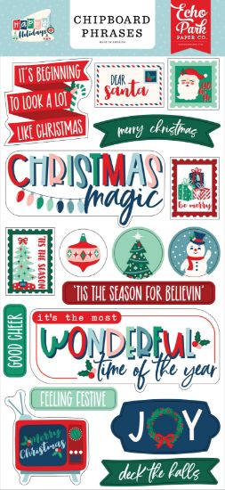 Picture of Echo Park Chipboard 6"X13"-Phrases, Happy Holidays