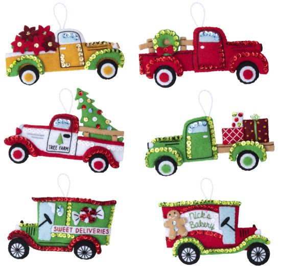 Picture of Bucilla Felt Ornaments Applique Kit Set Of 6 Vintage Trucks