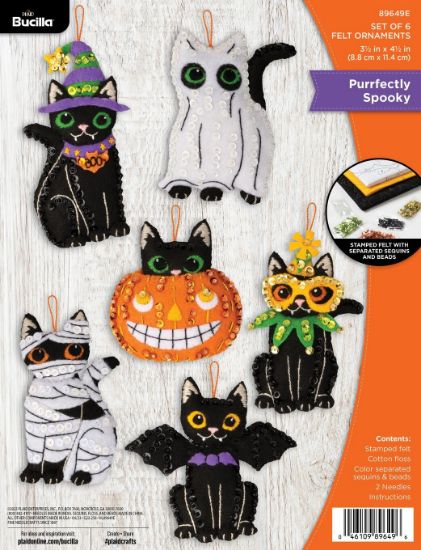 Picture of Bucilla Felt Ornaments Applique Kit Set Of 6-Purrfectly Spooky