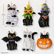 Picture of Bucilla Felt Ornaments Applique Kit Set Of 6-Purrfectly Spooky