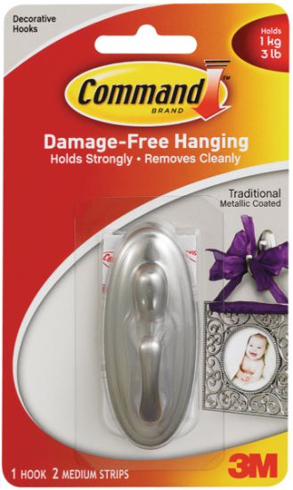 Picture of Command Medium Decorative Hooks Brushed Nickel 1 Hook & 2 Strips