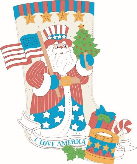 Picture of Bucilla Felt Stocking Applique Kit 18" Long Stars & Stripes Santa