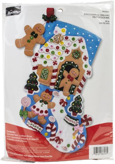 Picture of Bucilla Felt Stocking Applique Kit 18" Long Gingerbread Dreams