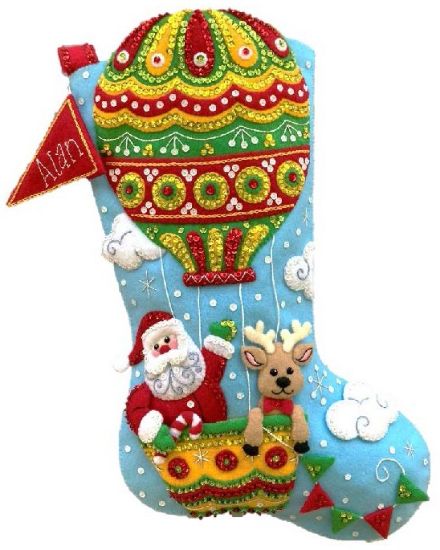 Picture of Bucilla Felt Stocking Applique Kit 18" Long Santa's Balloon Ride