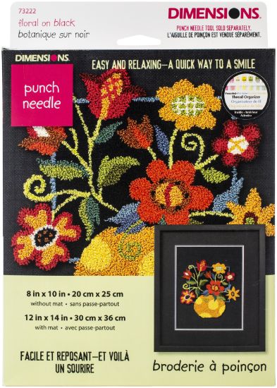 Picture of Floral On Black Punch Needle Kit 8"X10"