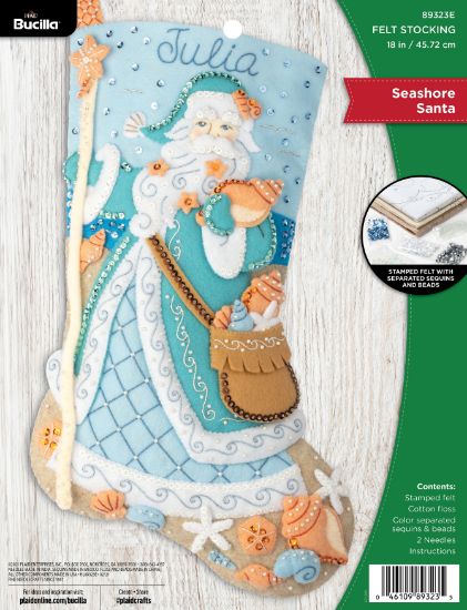 Picture of Bucilla Felt Stocking Applique Kit 18" Long Seashore Santa