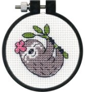Picture of Dimensions Learn-A-Craft Counted Cross Stitch Kit 3" Round-Sloth (11 Count)