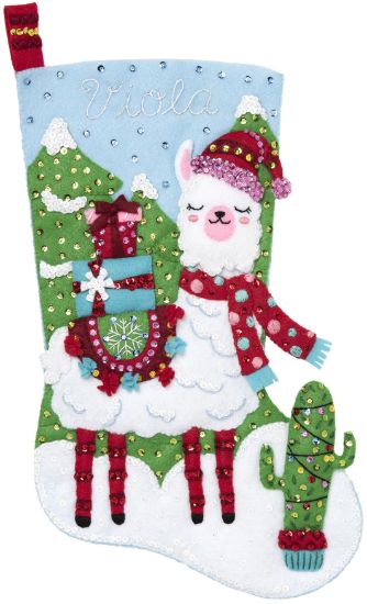 Picture of Bucilla Felt Stocking Applique Kit 18" Long Christmas Llama