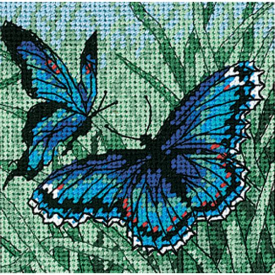 Picture of Butterfly Duo Mini Needlepoint Kit 5"X5" Stitched In Thread