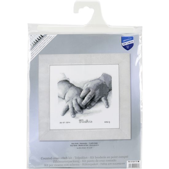 Picture of Baby Hands Birth Record On Aida Counted Cross Stitch Kit 8"X7" 18 Count