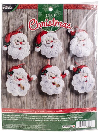 Picture of Bucilla Felt Ornaments Applique Kit 4.5"X6" Set of 6 Santa