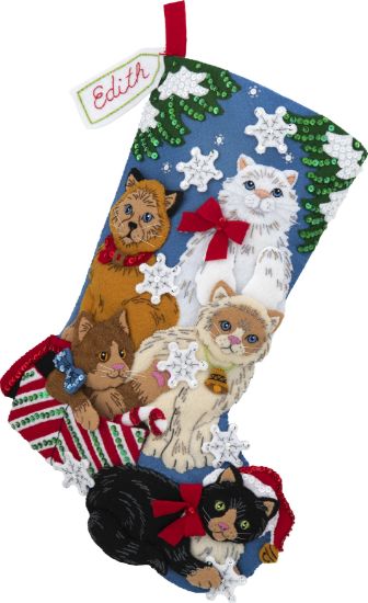 Picture of Bucilla Felt Stocking Applique Kit 18" Long Christmas Kitties