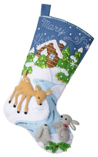Picture of Bucilla Felt Stocking Applique Kit 18" Long-Snowy Retreat