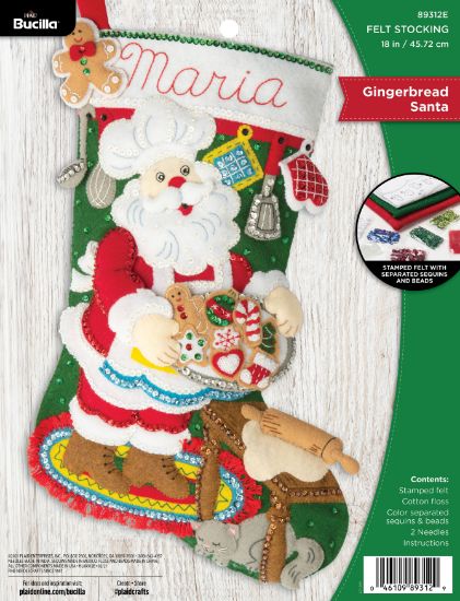 Picture of Bucilla Felt Stocking Applique Kit 18" Long Gingerbread Santa