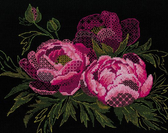 Picture of RIOLIS Counted Cross Stitch Kit 11.75"X9.5"-Lace Peonies (14 Count)