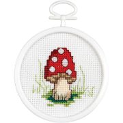 Picture of Mushroom Mini Counted Cross Stitch Kit 2.5" Round 18 Count