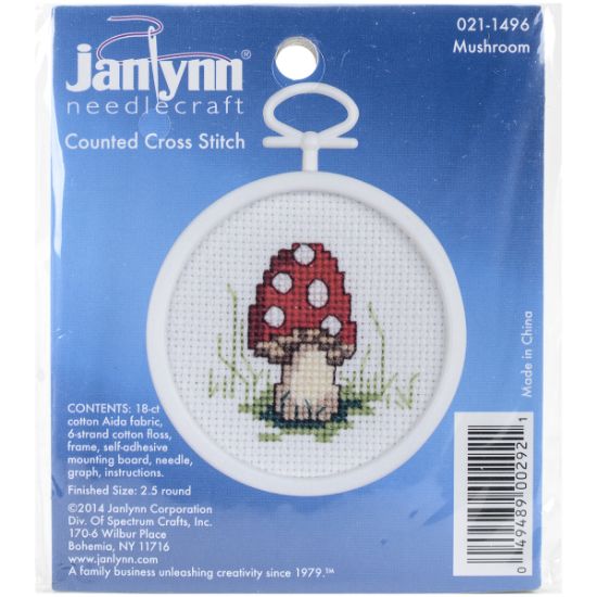 Picture of Mushroom Mini Counted Cross Stitch Kit 2.5" Round 18 Count