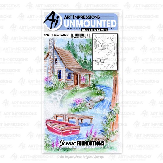 Picture of Art Impressions Scenic Foundations Clear Stamps-Wooden Cabin