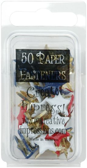 Picture of Painted Metal Paper Fasteners 50/Pkg Stars - Red, White & Blue