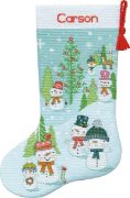 Picture of Dimensions Counted Cross Stitch Kit 16" Long Snowman Family Stocking (14 Count)