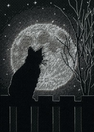 Picture of Dimensions Counted Cross Stitch Kit 5"X7" Black Moon Cat (14 Count)
