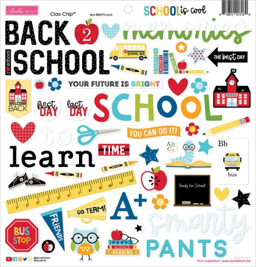 Picture of Bella Blvd Chipboard Stickers 12"X12"-Icons, School Is Cool