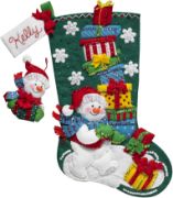 Picture of Bucilla Felt Stocking Applique Kit 18" Long Snowman W/Presents