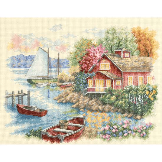 Picture of Peaceful Lake House Counted Cross Stitch Kit 14"X11" 14 Count