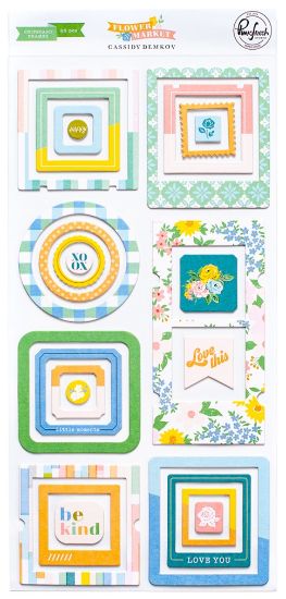 Picture of PinkFresh Chipboard Frames Stickers-Flower Market