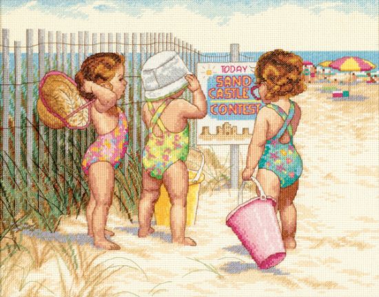 Picture of Beach Babies Counted Cross Stitch Kit 14"X11" 14 Count
