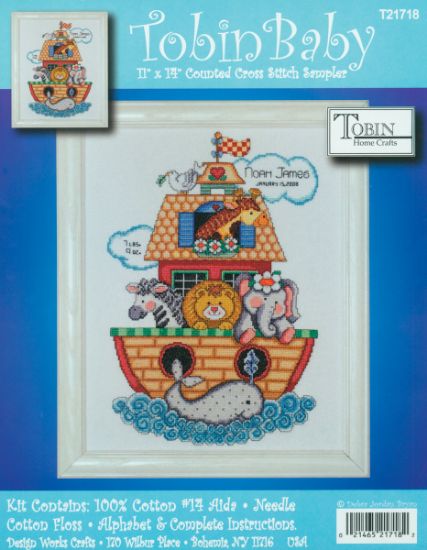 Picture of Noah's Ark Birth Record Counted Cross Stitch Kit 11"X14" 14 Count