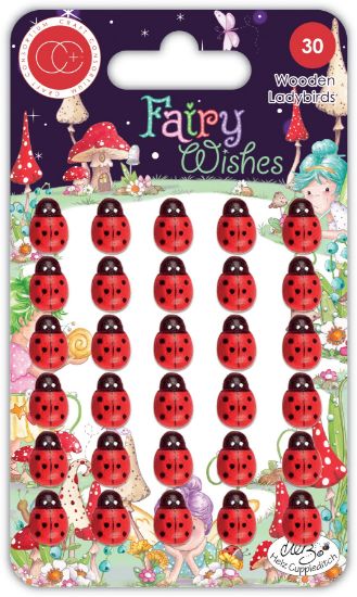 Picture of Craft Consortium Adhesive Wooden Embellishments 30/Pkg-Fairy Wishes; Ladybirds