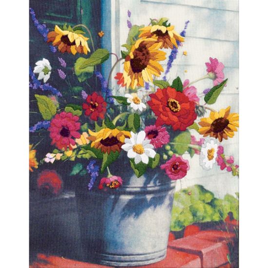 Picture of Bucket Of Flowers Gallery Crewel Kit 11"X14" Stitched In Wool, Yarn & Thread