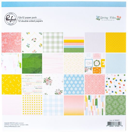 Picture of PinkFresh Studio Double-Sided Paper Pack 12"X12" 12/Pkg-Spring Vibes, 12 Designs/1 Each
