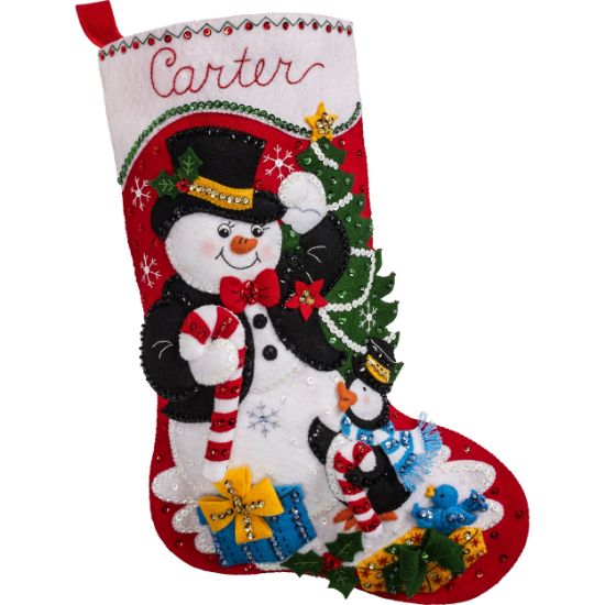 Picture of Bucilla Felt Stocking Applique Kit 18" Long-Dapper Snowman