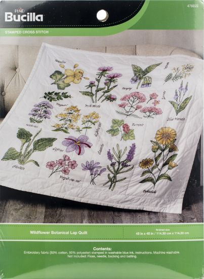 Picture of Bucilla Stamped Cross Stitch Lap Quilt Kit 45"X45" Wildflower Botanical