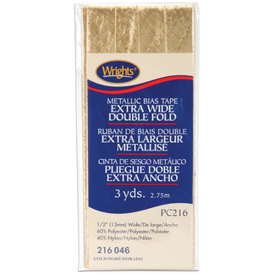 Picture of Double Fold Lame' Bias Tape 1/2"X3yd Gold
