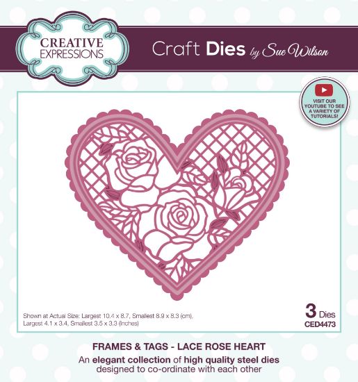 Picture of Creative Expressions Craft Dies By Sue Wilson-Love & Romance Lace Rose Heart 9/Pkg